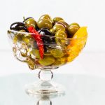 Bowl of marinated olives.