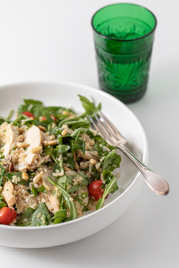 Bowl with chicken tabbouleh.