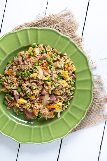 Plate of ham fried rice
