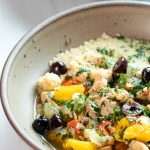 Bowl of citrus chicken tagine.