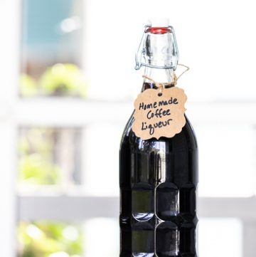 Bottle of homemade coffee liqueur.