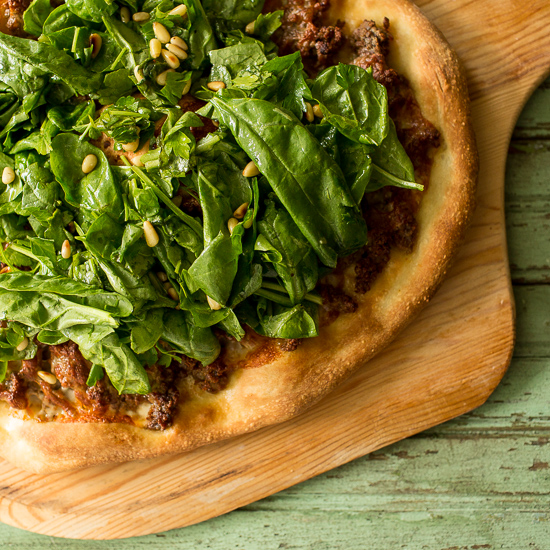 Harissa Lamb and Spinach Pizza | Sidewalk Shoes
