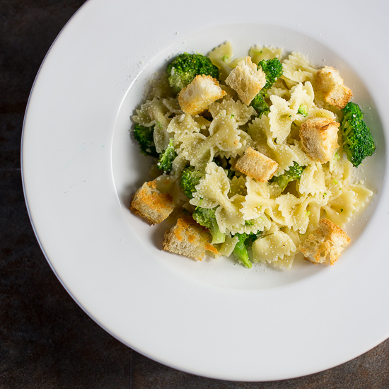 Broccoli Pasta with Parmesan Croutons