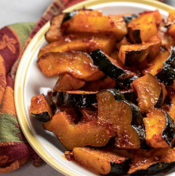 Harissa Roasted Squash on a platter.
