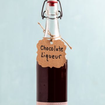 Bottle of homemade Chocolate liqueur.
