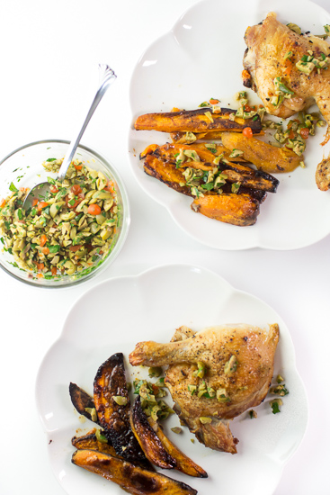 roast chicken with sweet potatoes and olive tapenade