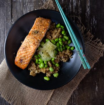 Salmon Bowl with Brown rice and edamame