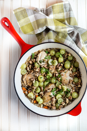 Braised Chicken Thighs with Wild Rice and Grapes