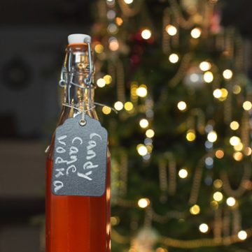 Bottle of candy cane vodka.