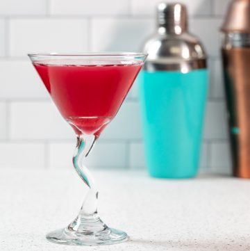 Double cranberry cosmopolitan in a martini glass.