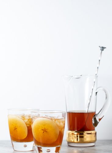 Two glasses with Apple Maple Dark and Stormy