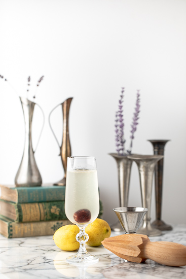 French 76 cocktail in a glass.