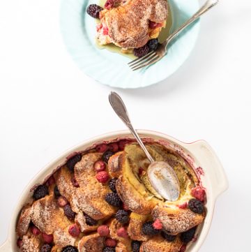 French toast bake in a casserole dish.