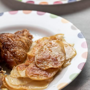 Close up of potatoes au gratin.