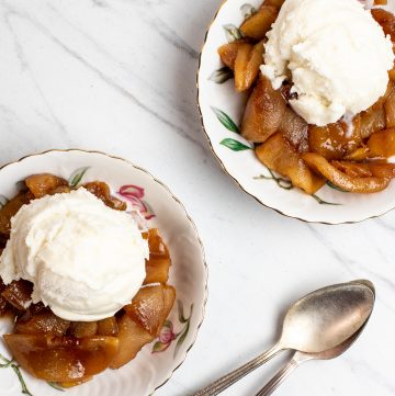 Two bowls of sauteed apples.