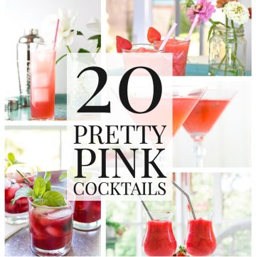 Photo collage with 20 pretty pink cocktails text.