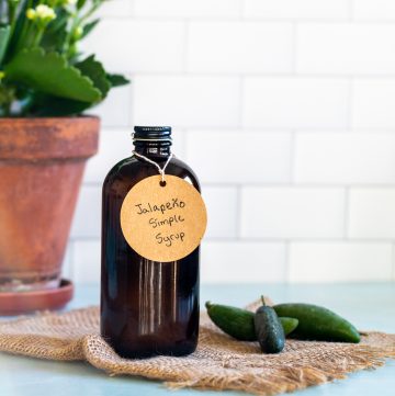 Bottle of jalapeño simple syrup.