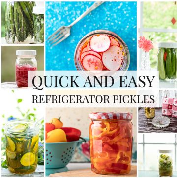 Photo collage of quick pickles with text overlay.