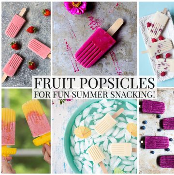 Photo collage of fruit popsicles.