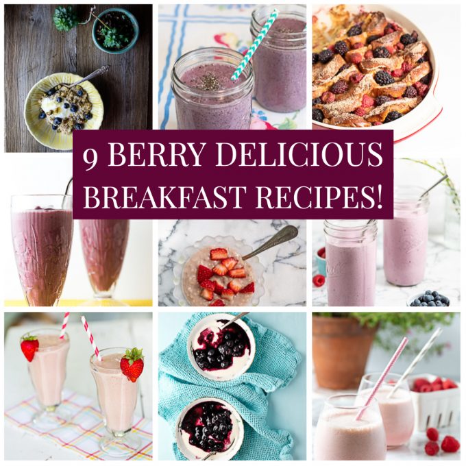 Photo collage of berry breakfasts.