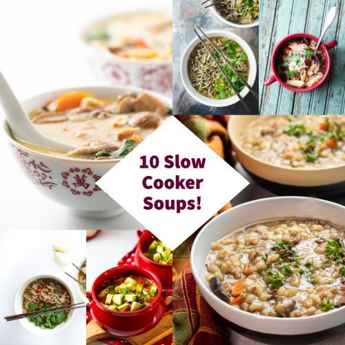 Collage of slow cooker soups.