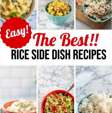 Photo collage of rice side dishes with text overlay.