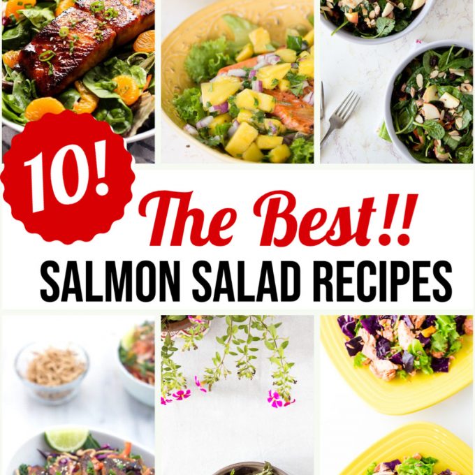 Collage of salmon salads with text overlay.