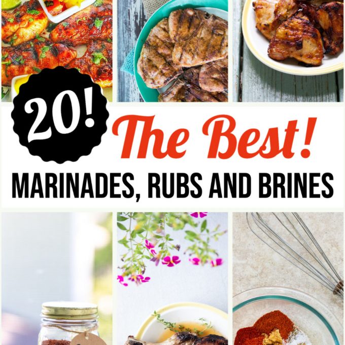Photo collage of marinades with text overlay.