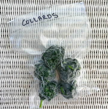 Collard greens in freezer bag.