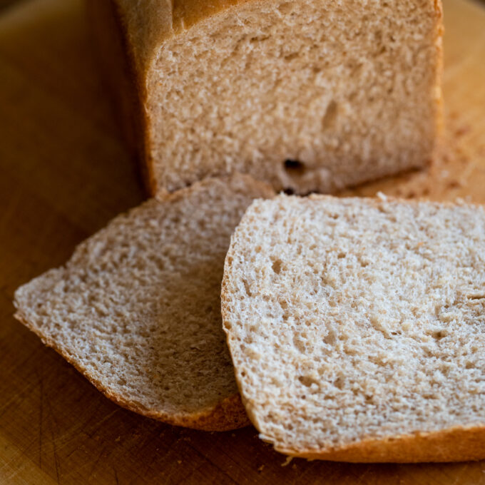 Sliced whole wheat sandwich bread.