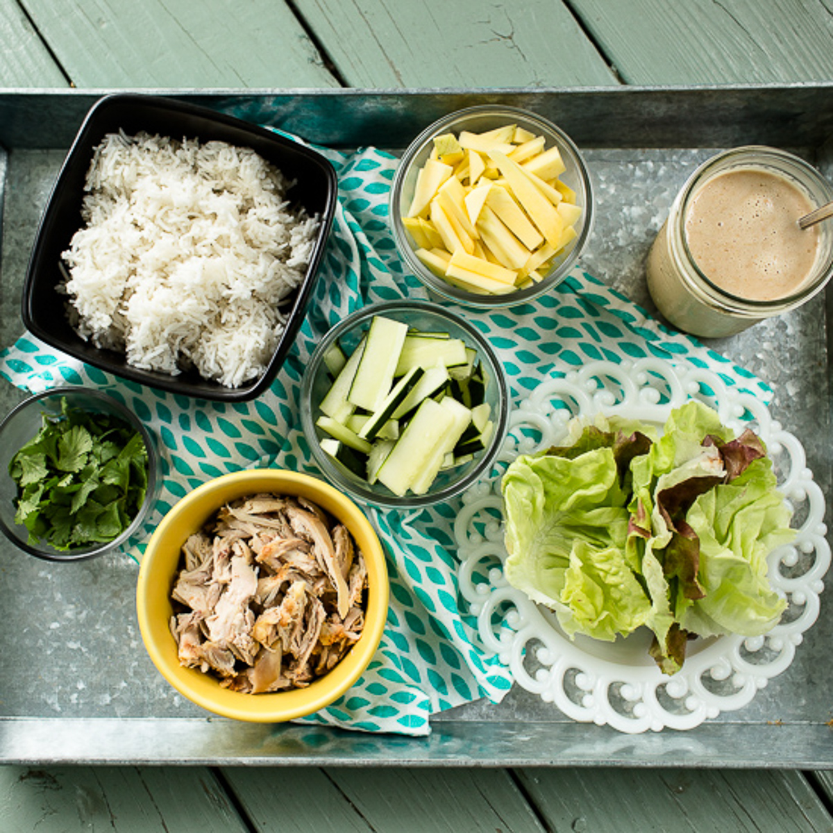 Ingredients to make mango chicken lettuce wraps.