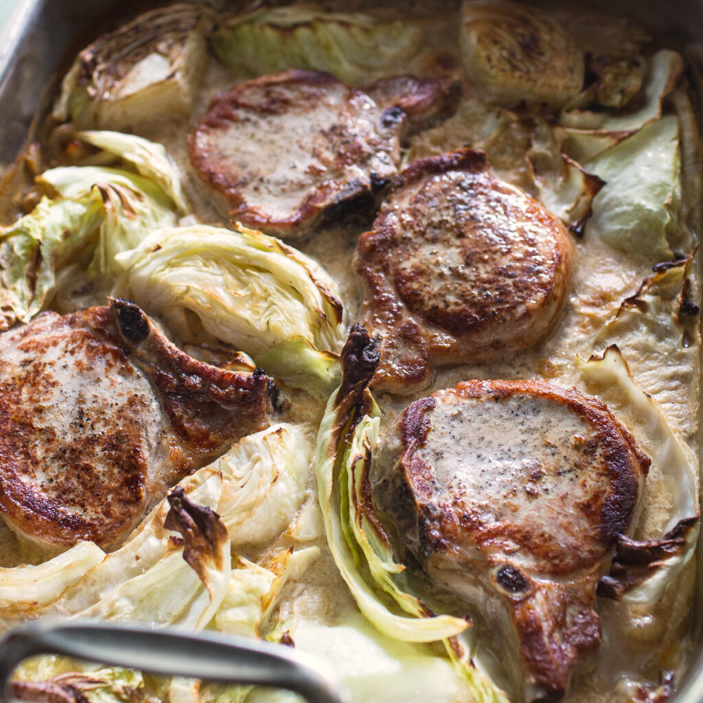 Pork Chops with Cabbage and Bacon - Sidewalk Shoes