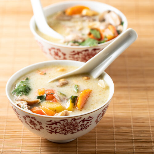 Thai Coconut Chicken Soup in a small bowl.